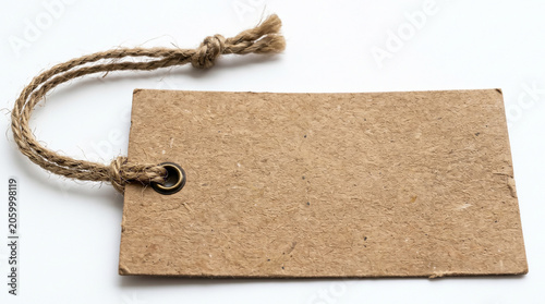 Blank Brown Paper Price Tag with String Isolated on White Background for Retail Sale and Shopping Branding