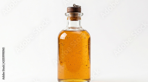Brown Glass Olive Oil Bottle Isolated on White Background with Transparent Glass Container for Cooking, Food, Health, and Vintage Packaging Concept
