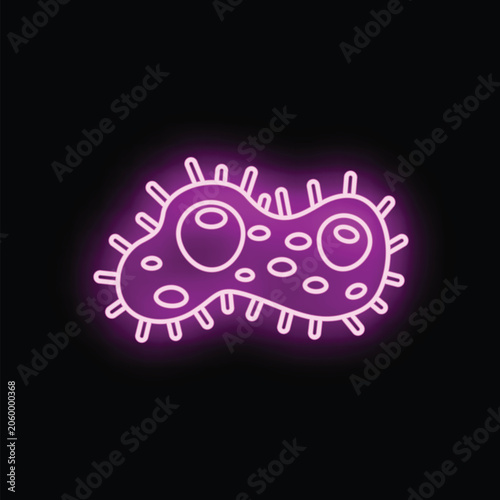 Obraz na plátně Pink neon microbe glowing on a dark background illustrating a bacterium or virus