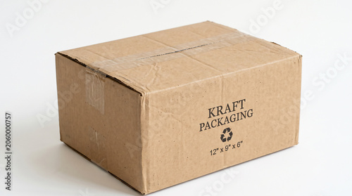 brown cardboard box isolated on a white background, closed packaging container for shipping and delivery