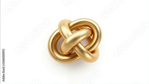 Golden celtic knot sculpture on white background abstract interlocking design 3d render