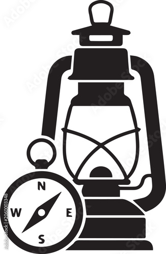Navigation Compass and Hurricane Lantern Silhouettes