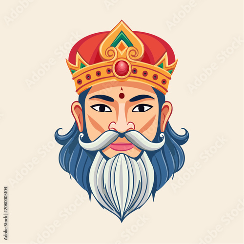 Illustration of a King with Crown and Beard