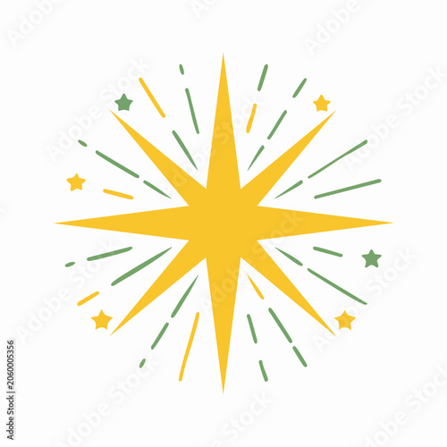 Yellow Starburst with Green and Yellow Rays and Stars