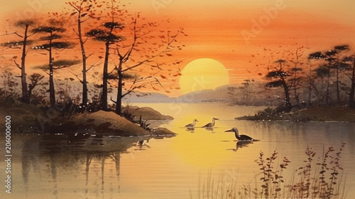 Peaceful Evening with Flying Birds