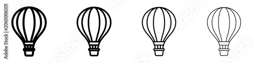 Set of hot air balloon icons, symbols for travel, flight, adventure, leisure, and active recreation. Vector illustration
