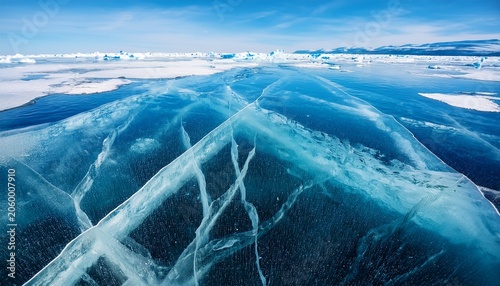 Ice Texture Cracks Baikal Abstract Background Winter Ice Transparent Blue