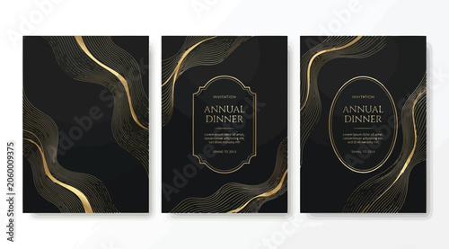 фотографія Set of elegant invitation card templates with abstract golden wavy lines