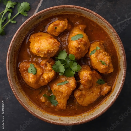 Spicy Chicken Curry in Rustic Bowl – Traditional Indian Food with Rich Gravy and Fresh Cilantro