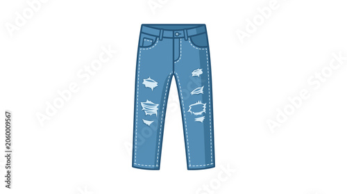 Illustration of light blue distressed denim jeans with rips and tears for fashion concept
