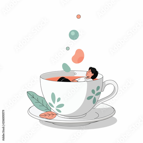 Obraz na płótnie Woman Relaxing in Tea Cup Bath.