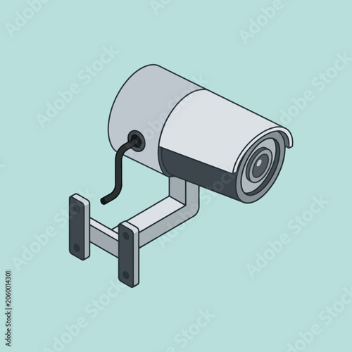 Isometric security camera icon on a light blue background