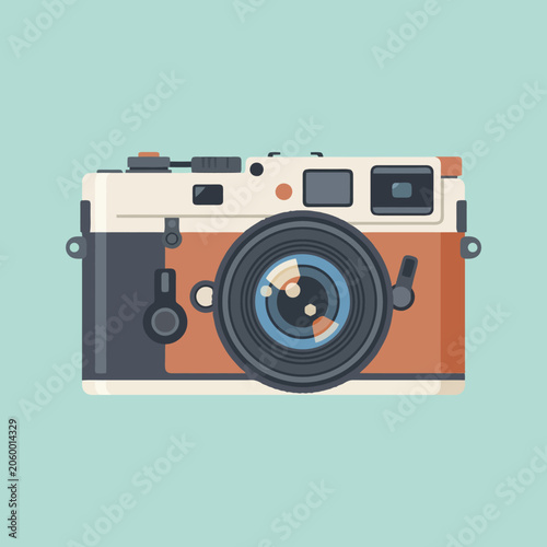 Retro film camera illustration isolated on a light blue background