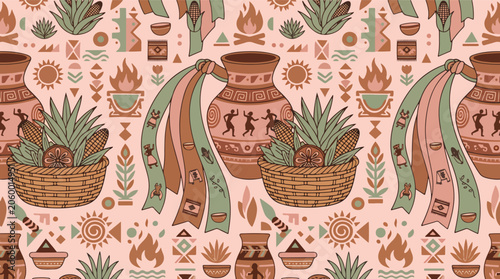 Cuadro en lienzo Vibrant Southwestern Desert Floral Pattern Design.