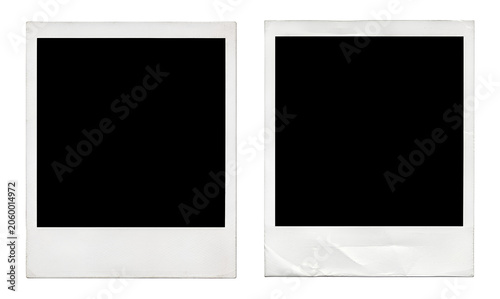 two vintage worn polaroid photo frames isolated on transparent background, extracted, png file