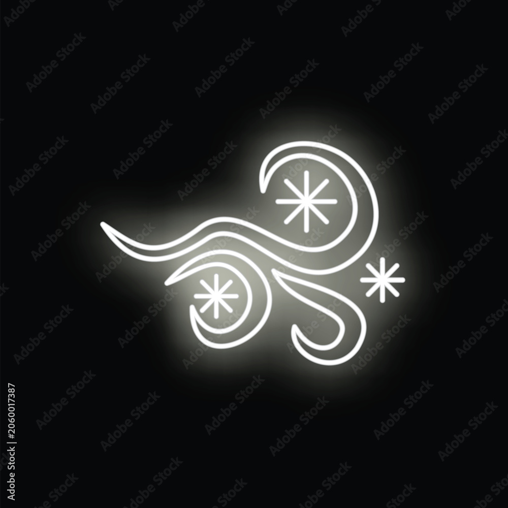 Fototapeta premium Illuminated neon line icon representing blowing wind and weather conditions