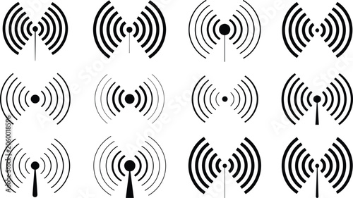 Tableau sur toile Wireless Signal Icons Collection, Communication Network Symbols, Radio Frequency