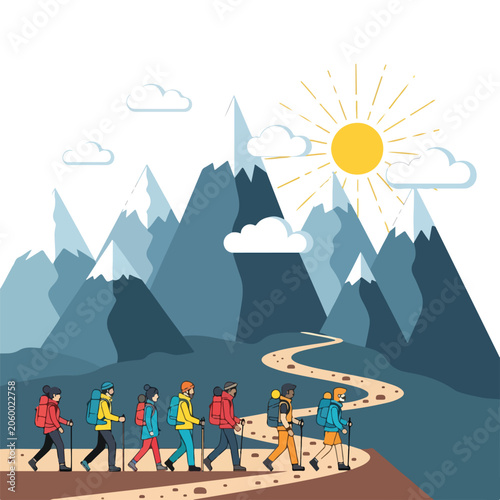 Schilderij op canvas Hikers on a mountain trail
