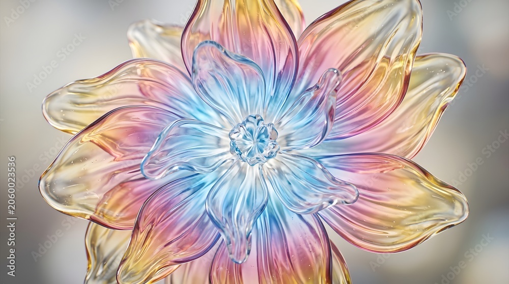 Obraz premium Abstract neon glass effect colorful iridescent flower sculpture