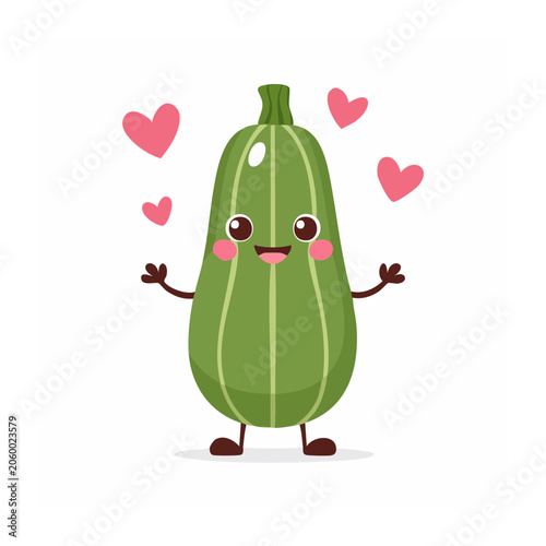 Cartoon green bell pepper with hearts