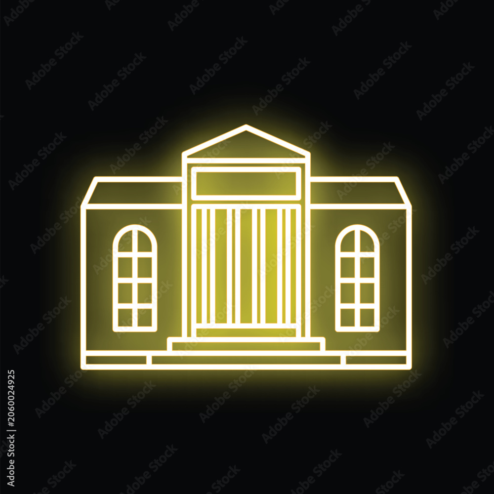 Naklejka premium Iconic government building or bank outline glowing with yellow neon light