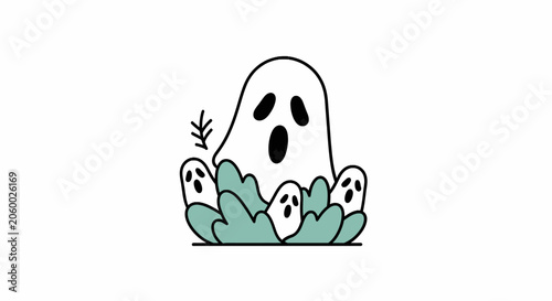 Schilderij op canvas Cartoon ghost sitting in grass.