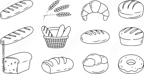 Obraz na plátně A delightful collection of hand drawn bakery outlines featuring various breads c