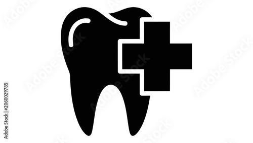 Dental care icon, tooth with medical cross symbol, vector illustration isolated on white background. Flat design style f
