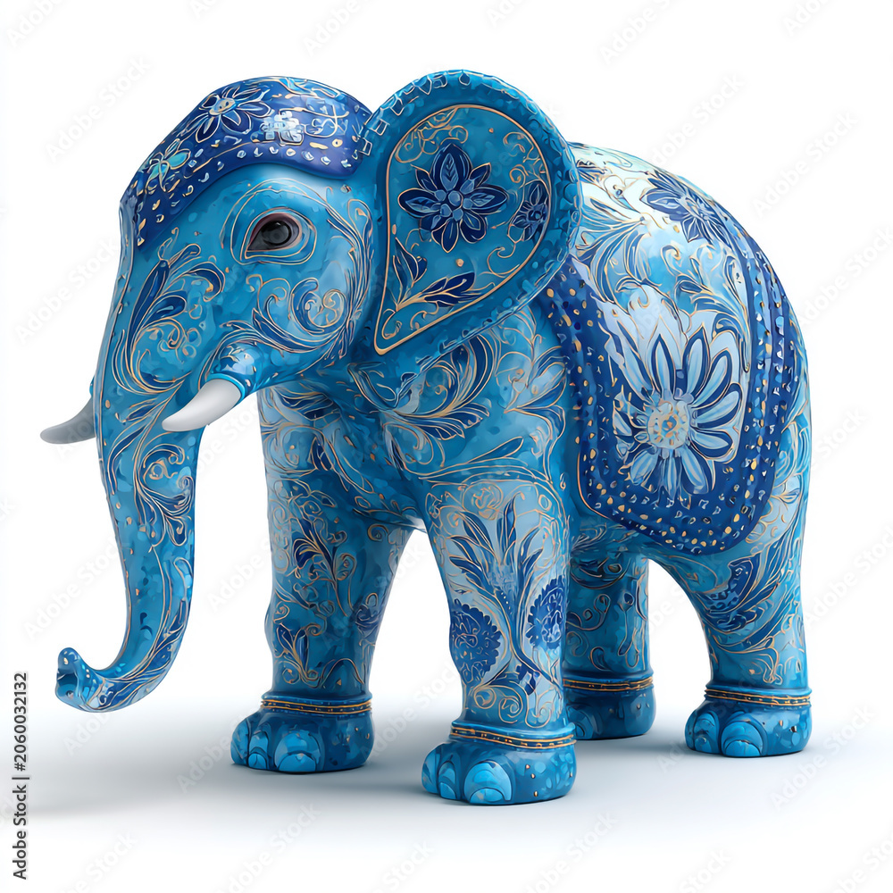 Obraz premium Decorative blue elephant figurine with floral patterns