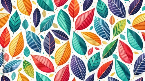 Vibrant Autumnal Leaf Pattern A Colorful Seamless Design Featuring a Diverse Array of Leaves in Various Hues and Styles