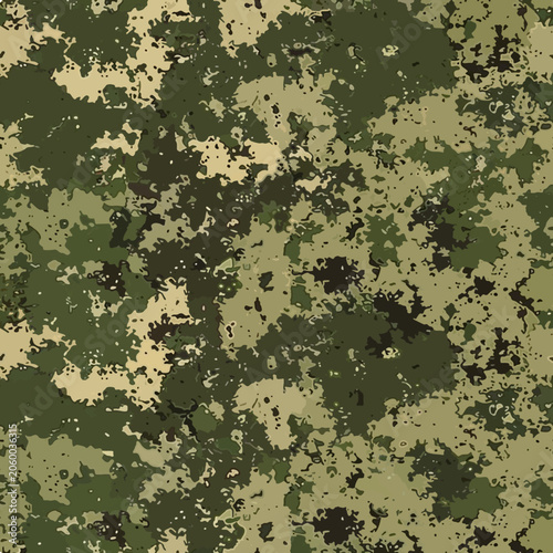 Classic Russian digital flora military camouflage seamless pattern with pixelated green brown and black tones vector tactical camo print ready 300 dpi