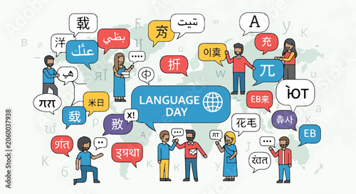 Tableau sur toile A colorful illustration of people from different cultures celebrating Language D