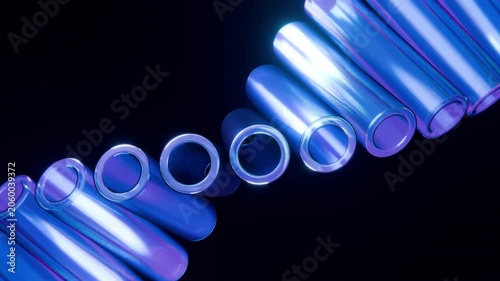 Blue Glass Cylinders Row Rotating Seamless Loop Animation 3D Render