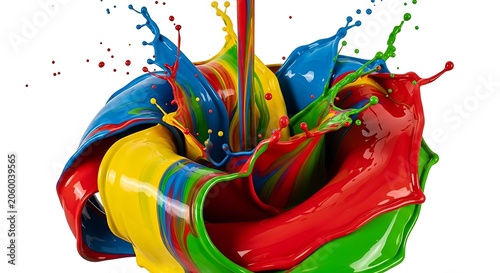Vibrant Paint Splatter Explosion on White Background Abstract Art