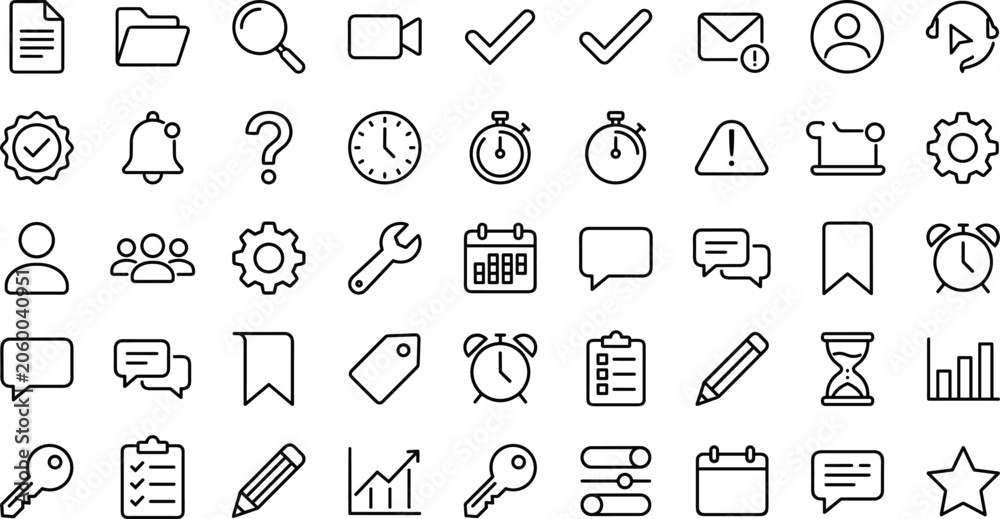 Fototapeta premium Minimalist Line Icon Set for Website Interface App Design Featuring Business Settings Profile Calendar and Communication Symbols Vector