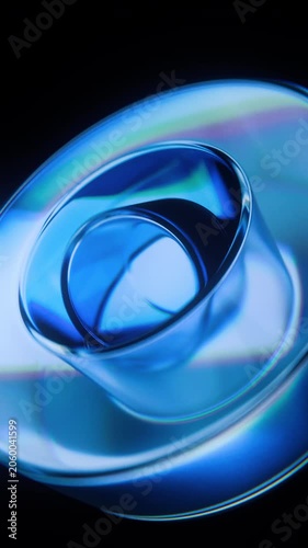 Glass Torus Deep Blue Iridescent Rotating Vertical Seamless Loop Animation 3D Render