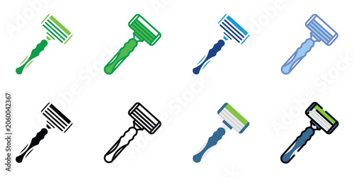Photography Disposable Razor Icon Set Collection in Flat, Line and Color Styles for Shaving,