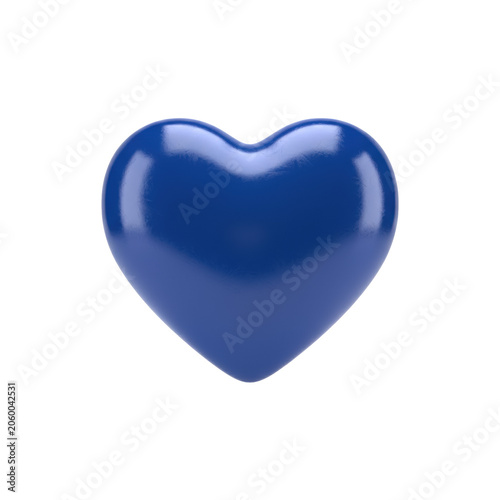 Glossy three-dimensional heart icon with a saturated blue finish resting against a transparent background with subtle reflections and upbeat digital atmosphere