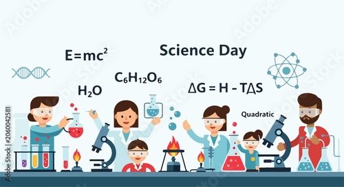 A colorful illustration of people working in a laboratory