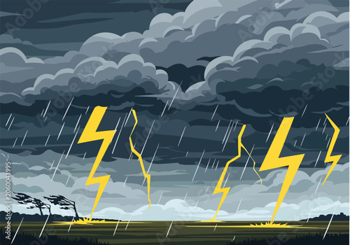 A stormy scene with lightning