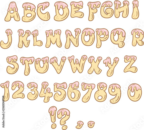 Handwritten frosted donut cake food sketch typography font lettering ABC cartoon vector text