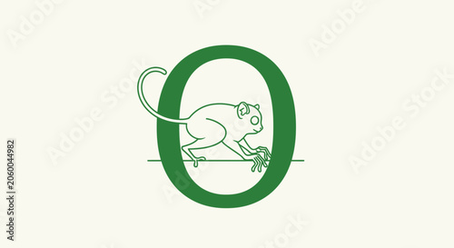 Green Letter O with Stylized Monkey Illustration.