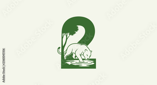 Green Lion Logo with Tree and Water Design.
