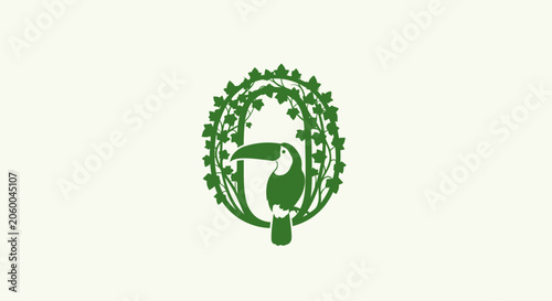 Green Leafy Wreath with Bird Silhouette Design.