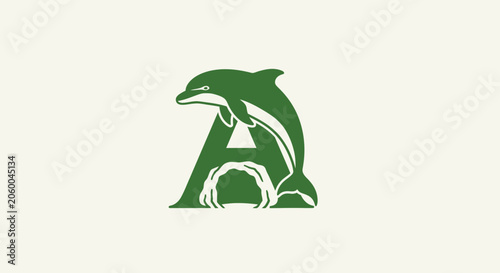 Green Dolphin and Letter A Logo Design.