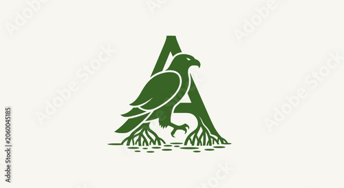 Green Eagle Logo with Mountain and Tree Design.