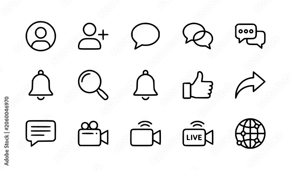 Fototapeta premium Social media icons set line art communication and networking symbols