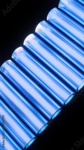 Blue Glass Cylinders Row Rotating Seamless Loop Animation 3D Render
