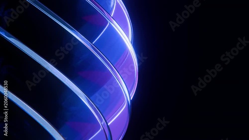 Glass Spiral Rings Macro Blue Purple Neon Seamless Loop Animation 3D Render