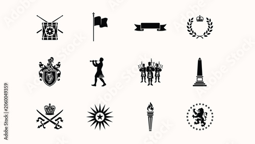 Tableau sur toile Illustration of black silhouette icons for public processions parades and memorial symbols